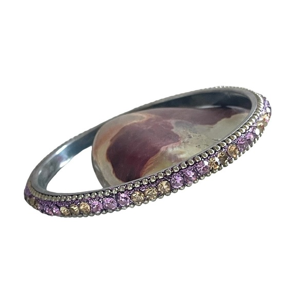 Set of Three Crystal Silver Tone Bangle Bracets - Picture 7 of 11